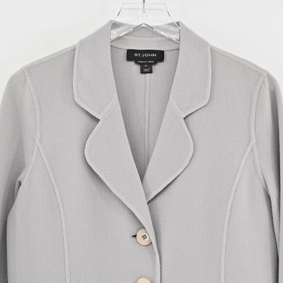 ST JOHN Jacket Womens Sz 10 Gray Wool Blazer Single Breasted Sewn By Hand Office - Picture 2 of 14